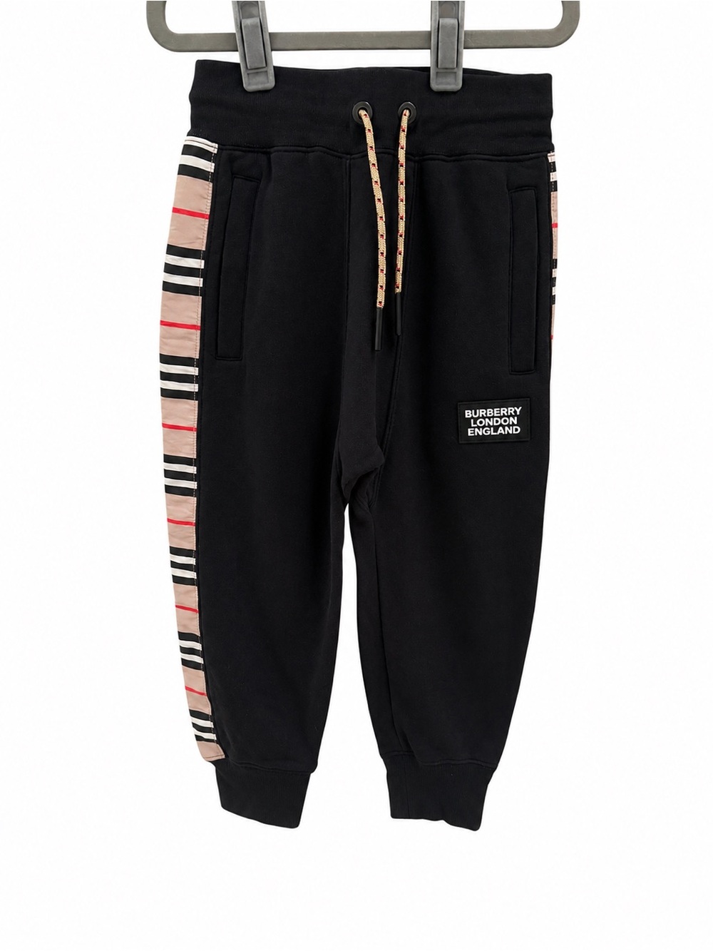 Burberry Black Joggers with Beige Check Side Stripe